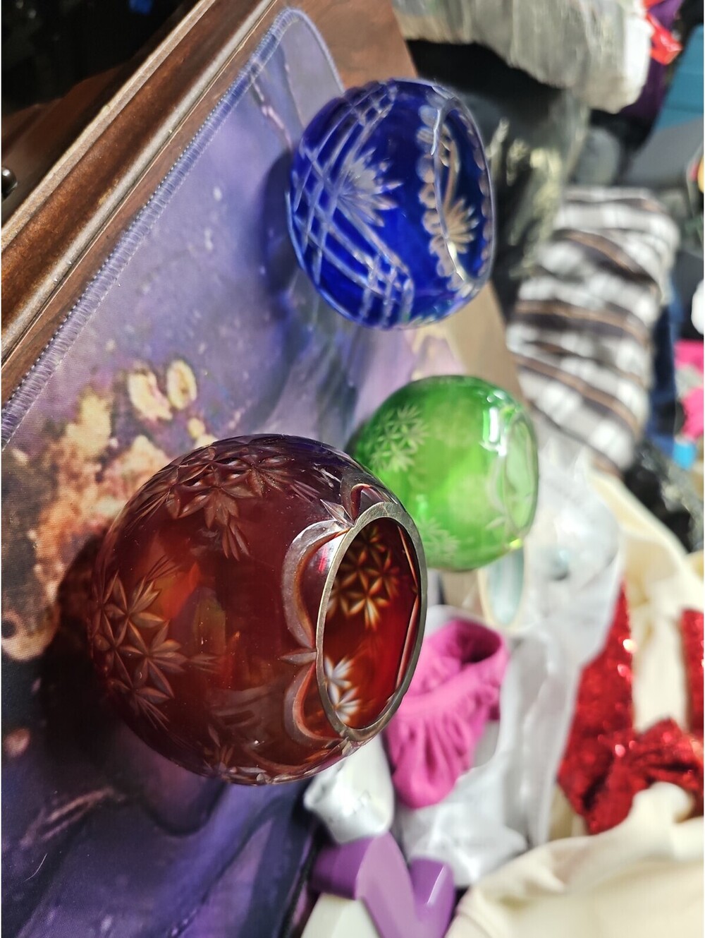 Bohemian Glass Vase Blue Red And Green Lot No Issues Found